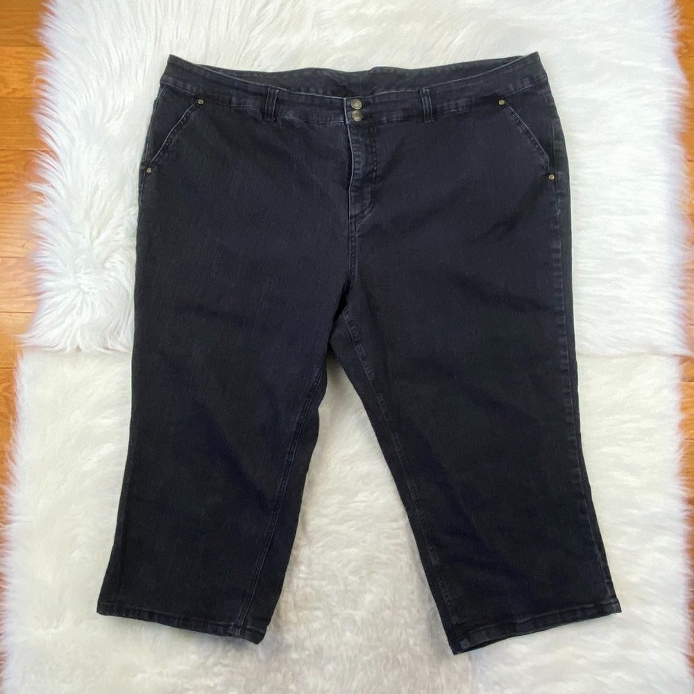 Style & Co Denim Capri Stretch Jeans Mid Rise Black Plus Women's Size 24W